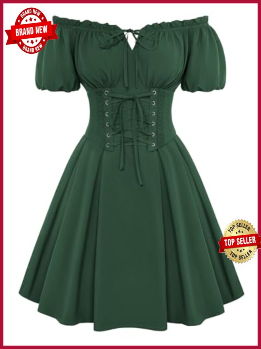 Renaissance Corset Mini Dress Off Shoulder Puff Sleeve Lace Up Costume